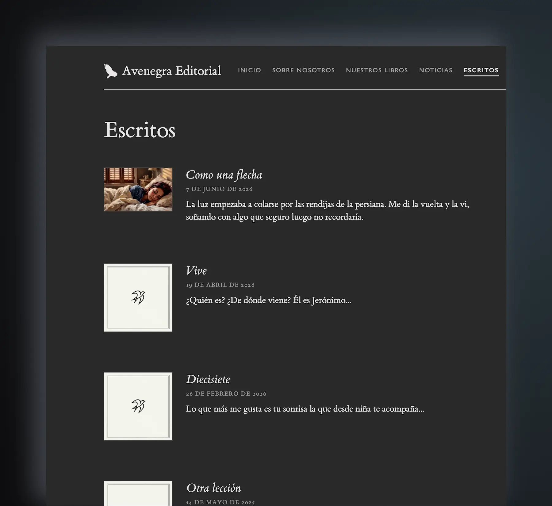 Ave Negra website screenshot
