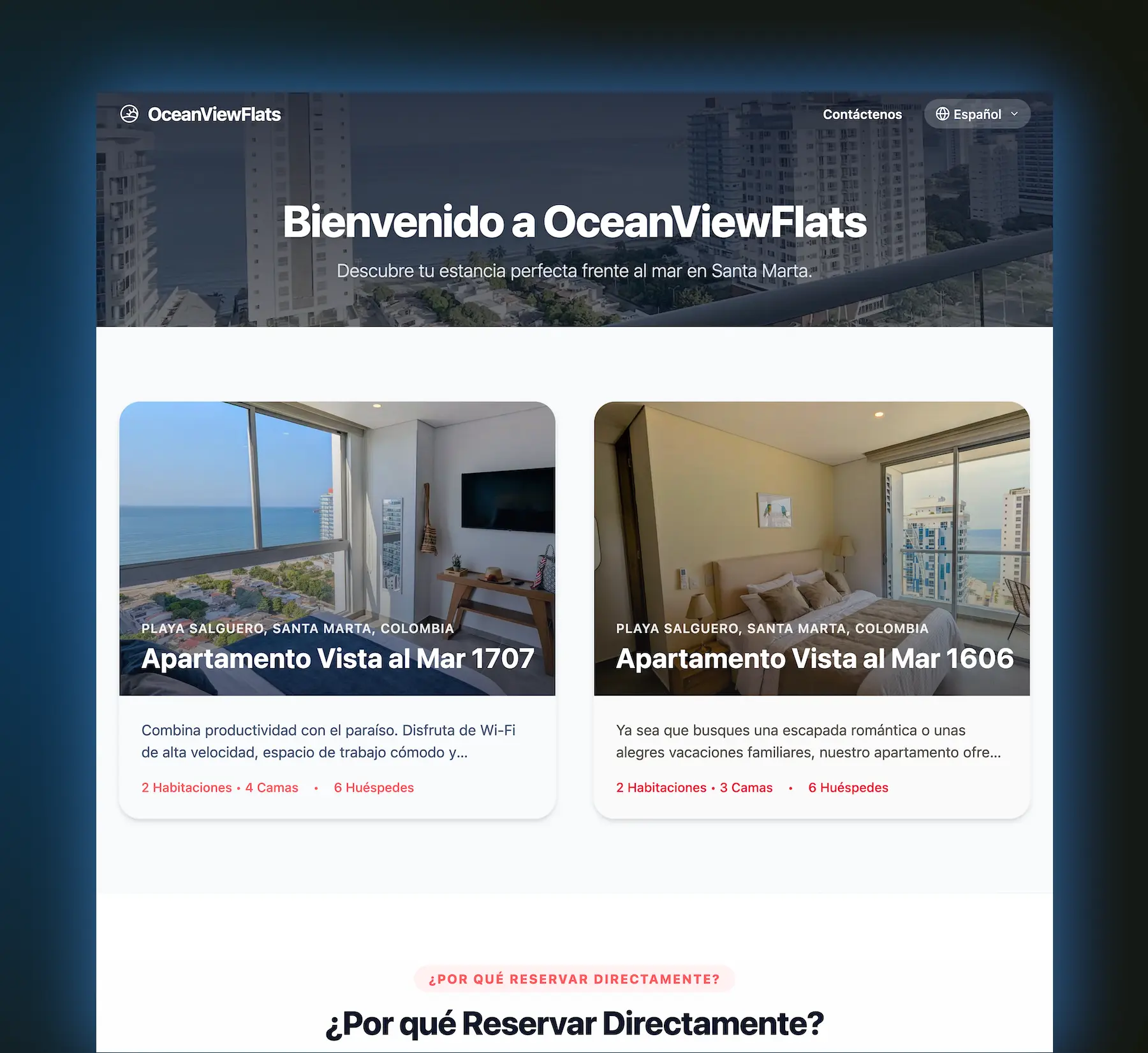 Ocean View Flats website screenshot